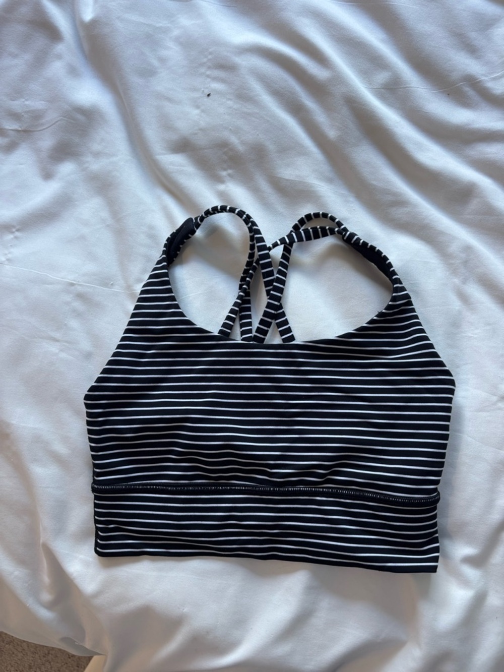 Lululemon Striped Black & White Crisscross Sports Bra